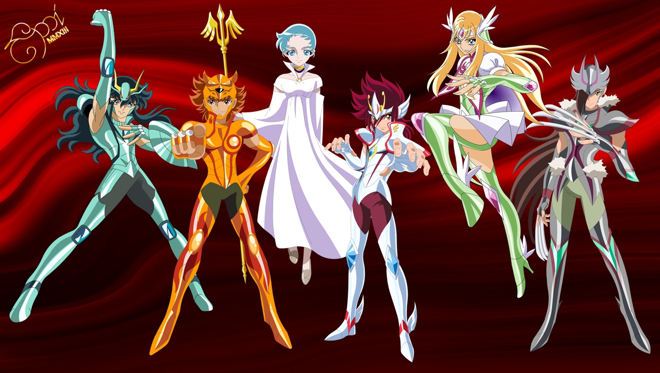 Saint Seiya Omega, Omega Saints. Koga, Yuna, Ryuho, Soma, Eden, Haruto.